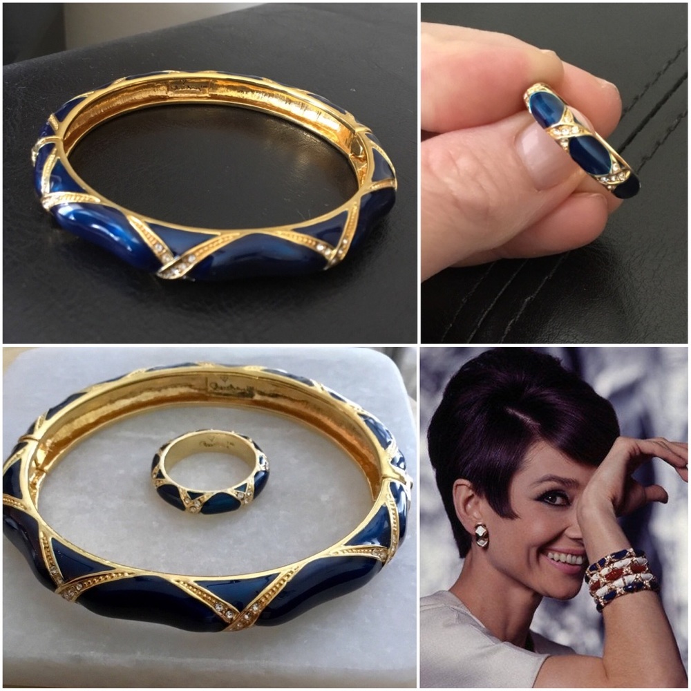 Audrey Hepburn NAVY Enamel & Crystal Set